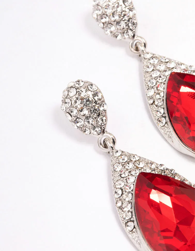 Red Stone Diamante Drop Earrings