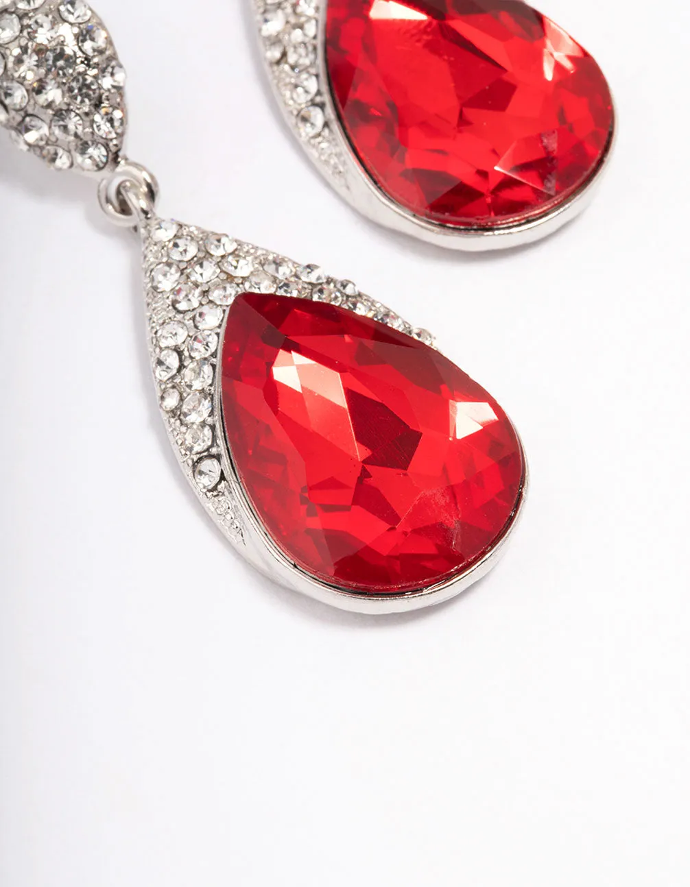 Red Stone Diamante Drop Earrings