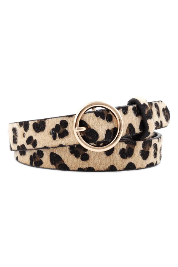 Skinny Fuzzy Leopard Print Belt