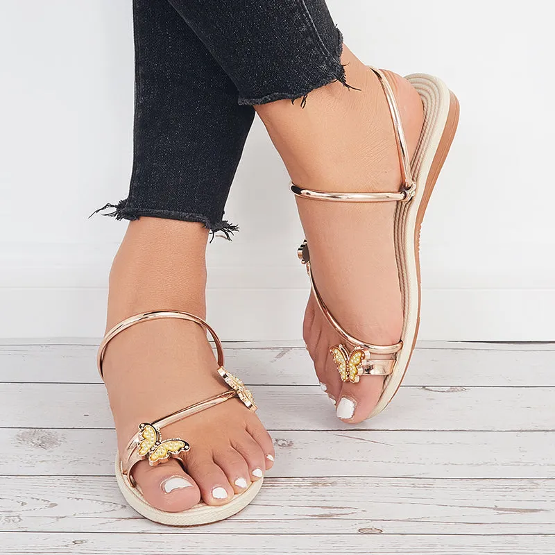 Sohiwoo Women Slip on Butterfly Toe Ring Flat Sandals Flip Flops with Clip Toe