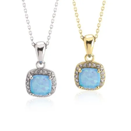 Square Opal Necklace Rose Gold Plated