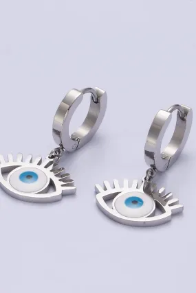 Stainless Steel Evil Eye Lash Enamel Drop Huggie Earrings