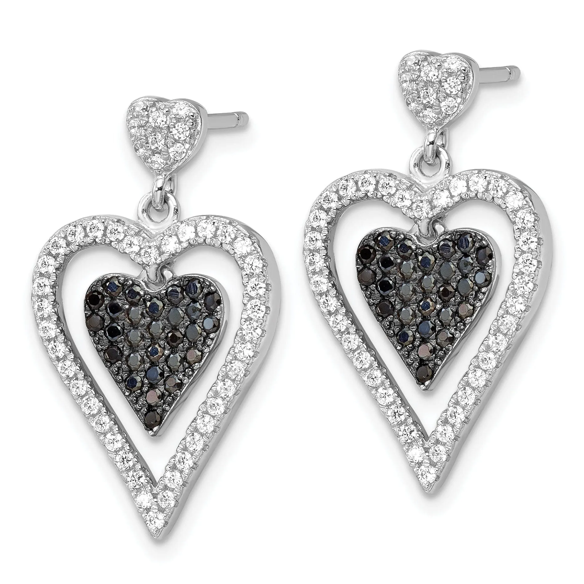 Sterling Silver Cubic Zirconia Heart Earrings