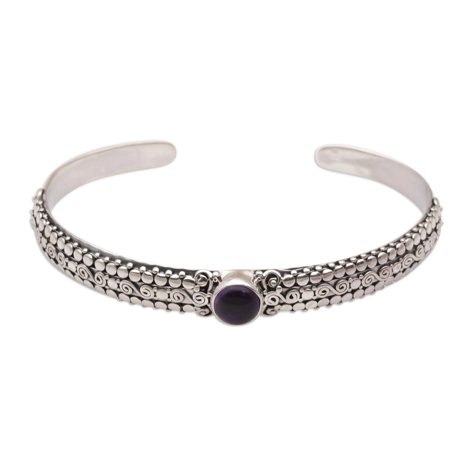 Swirling Altar Amethyst and Sterling Silver Cuff Bracelet from Bali
