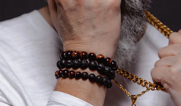 Tigers Eye and Black Lava Natural Gemstone Bracelet