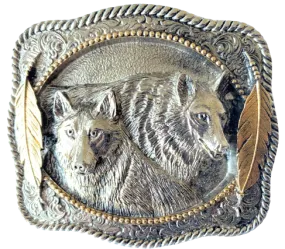Two Wolfs Gold Belt Buckle