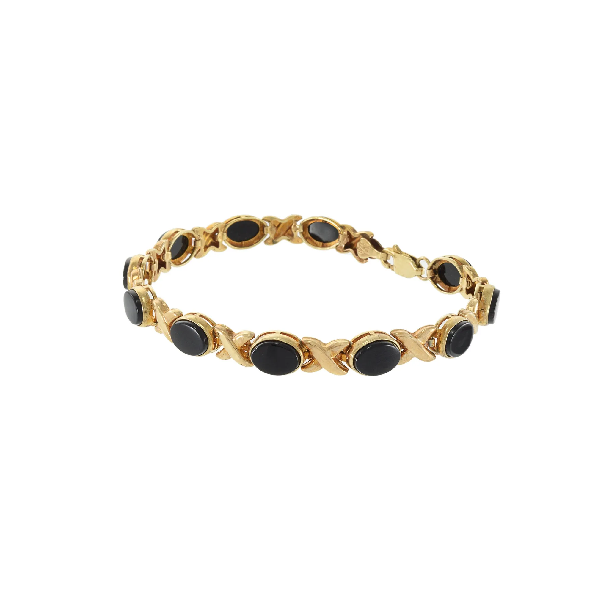 Vintage 14KT Yellow Gold Black Onyx X Pattern Link Bracelet