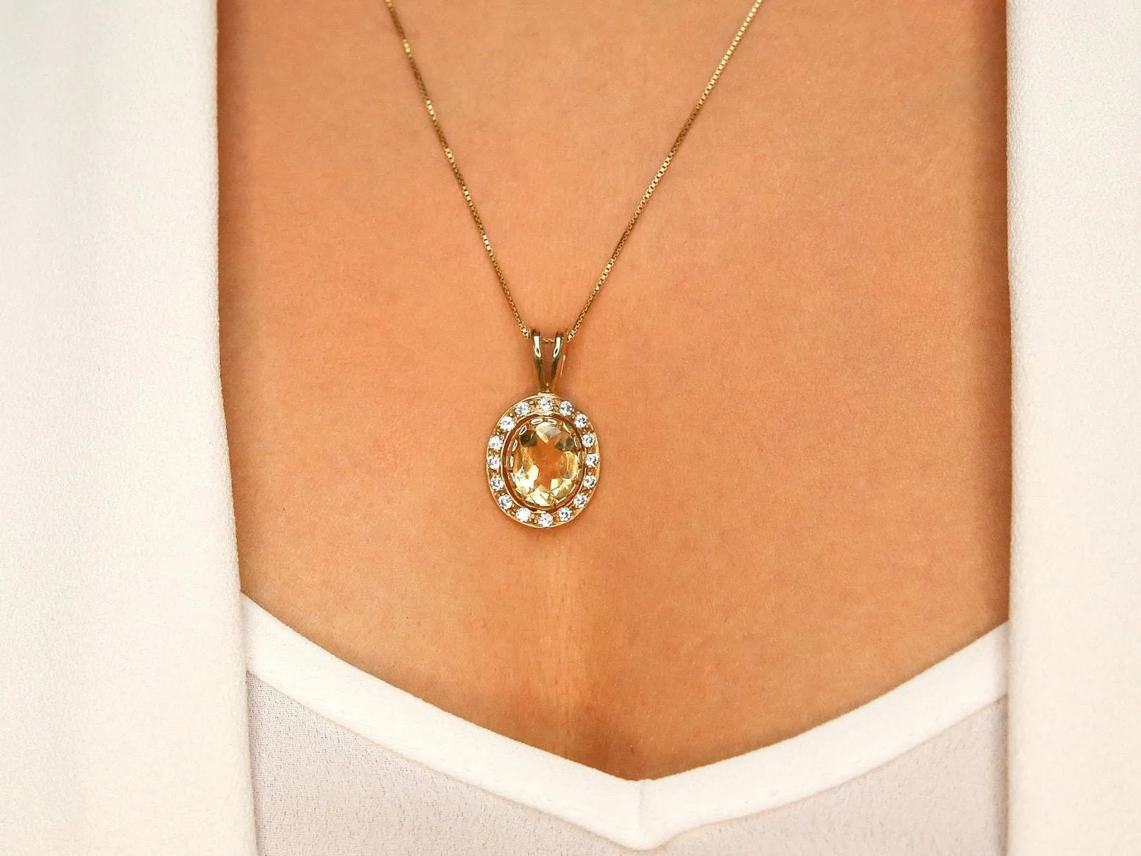 Vintage Citrine Pendant - Natural Citrine Necklace, Gold Citrine Pendant