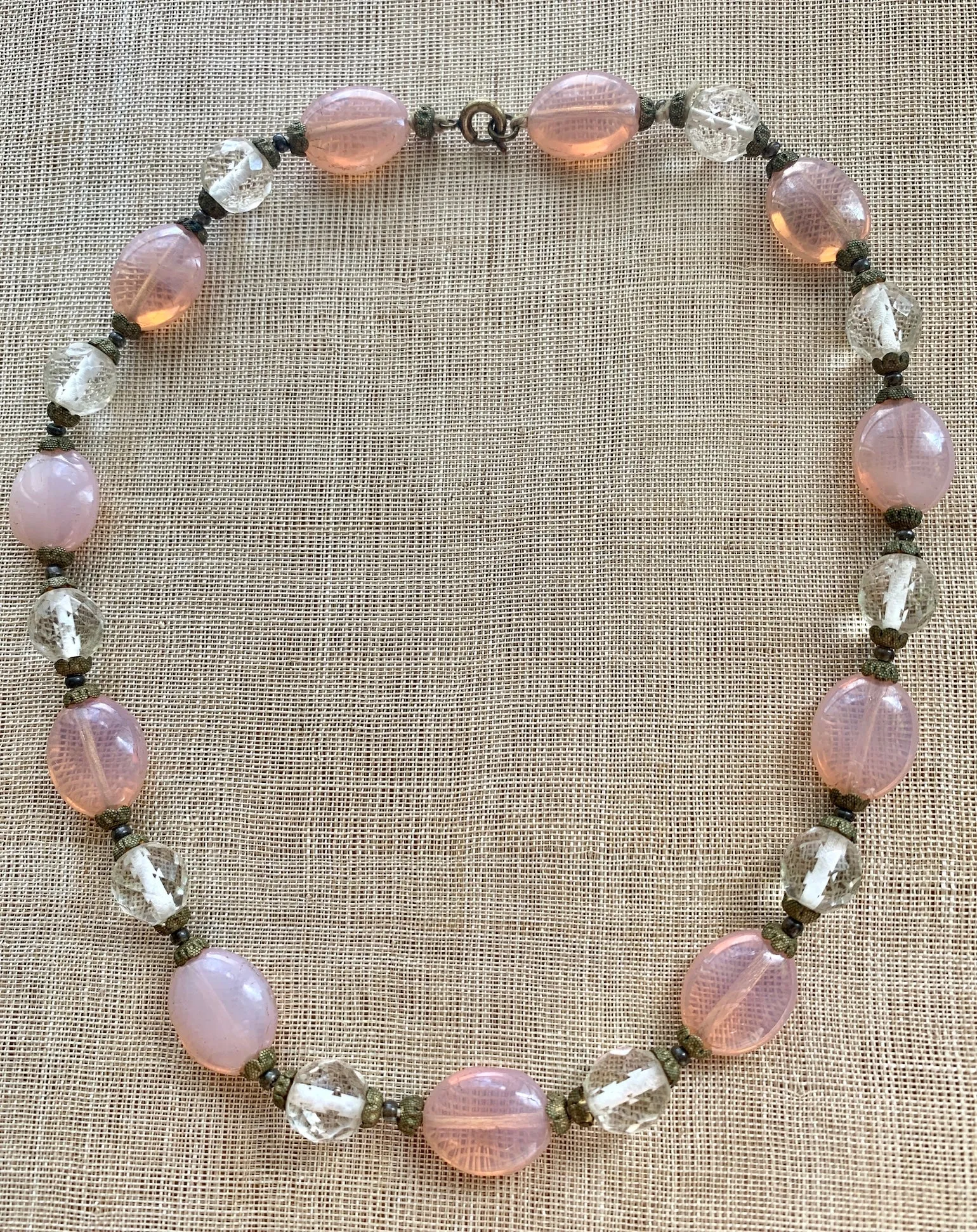 Vintage Pink Opal Glass Necklace
