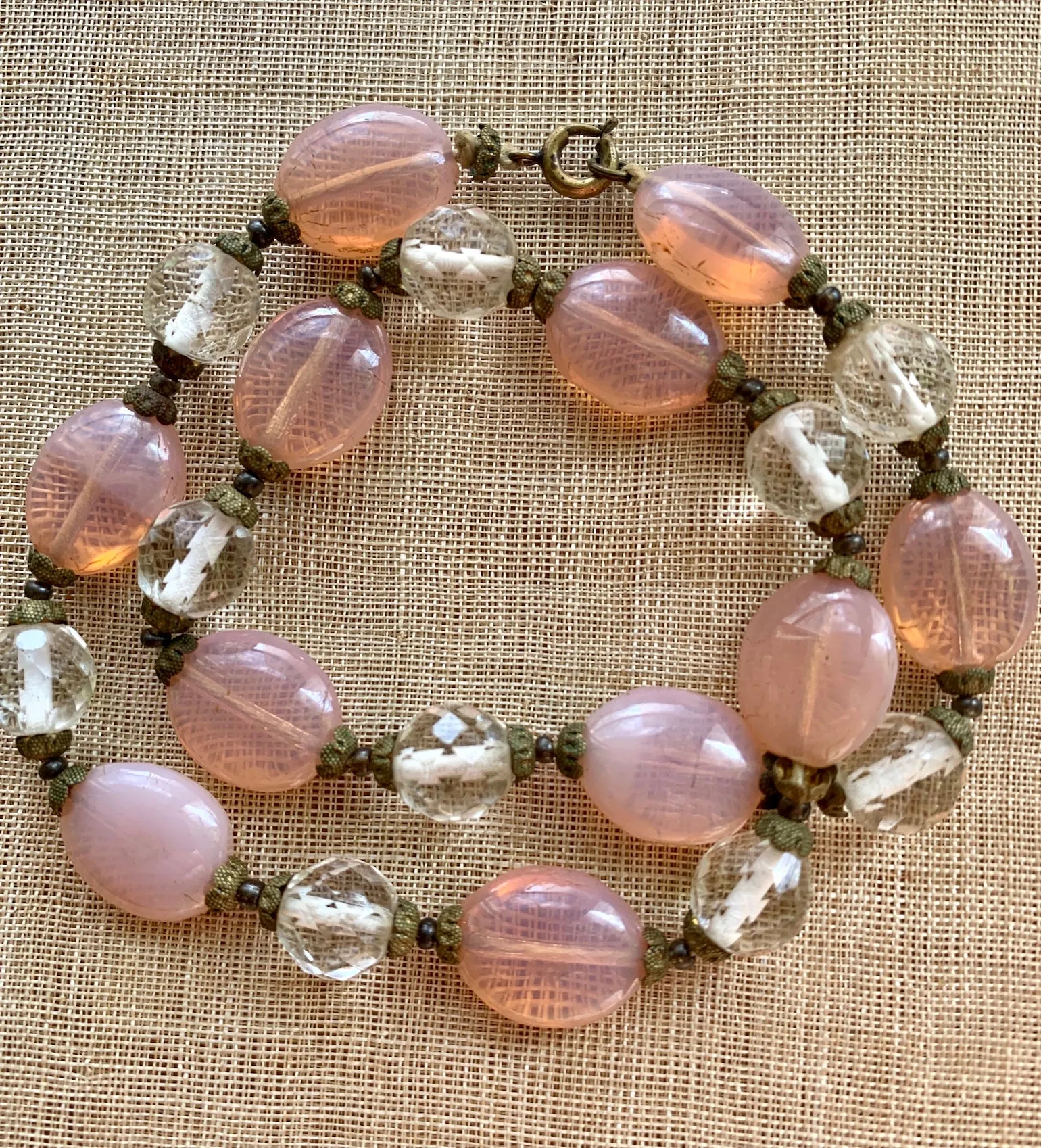 Vintage Pink Opal Glass Necklace