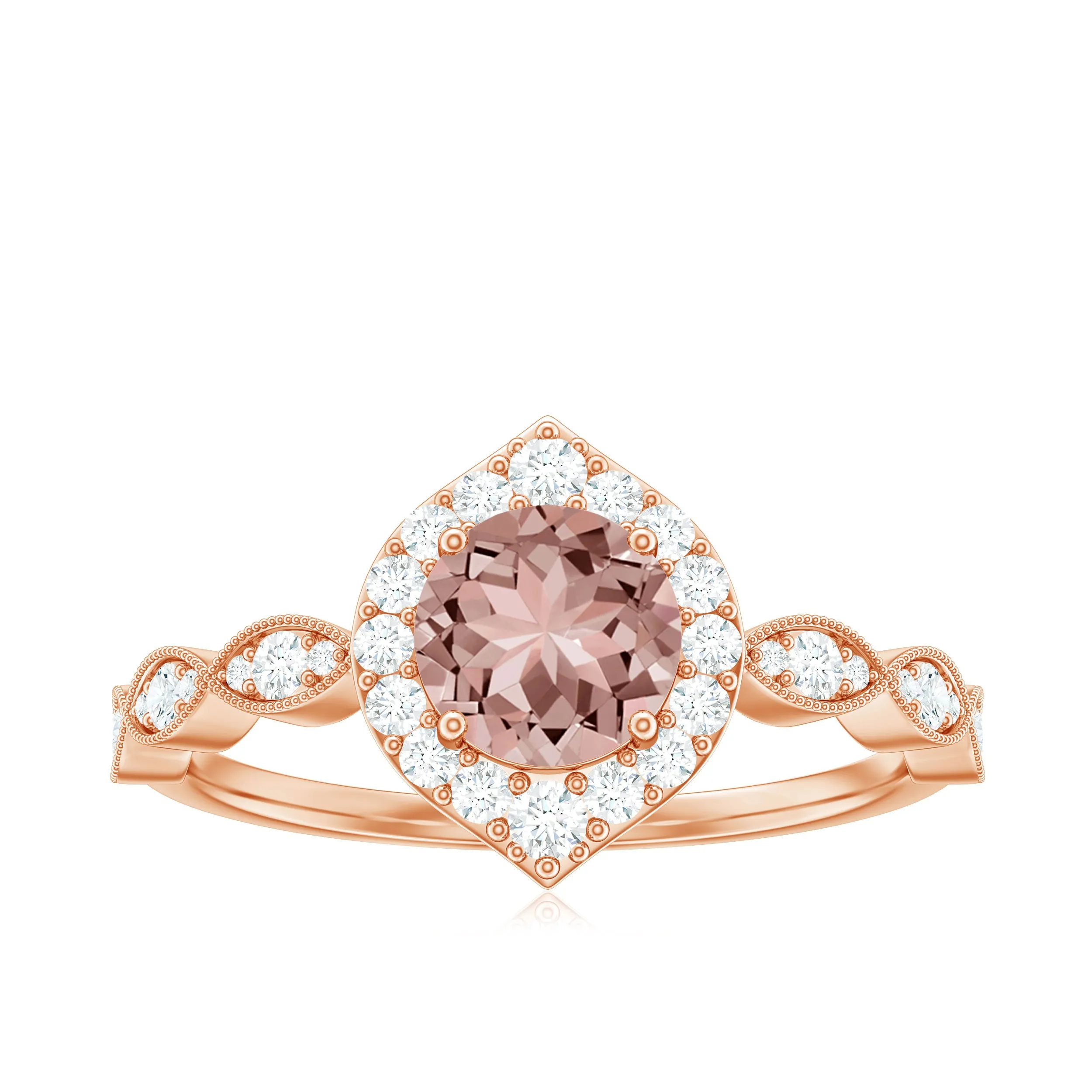 Vintage Style Real Morganite Engagement Ring with Diamond