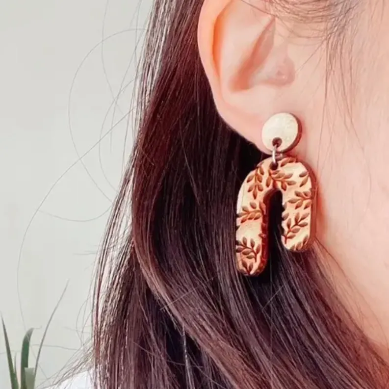 Wood Plant Patterned Earrings
