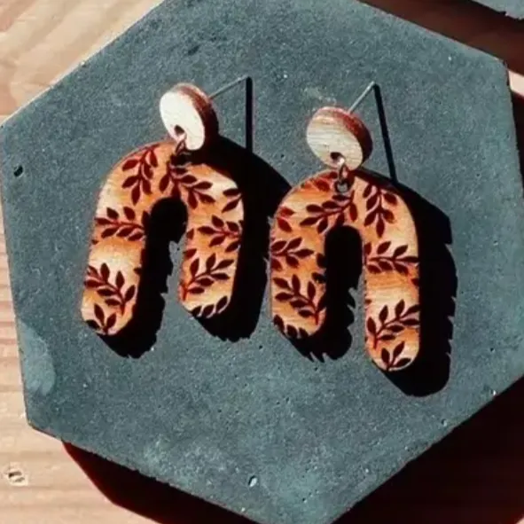 Wood Plant Patterned Earrings