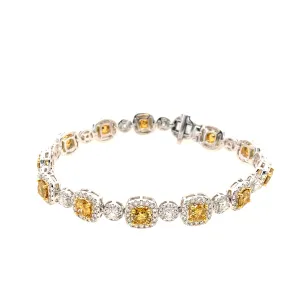 Yellow & White Diamond Halo Bracelet
