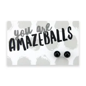 You Are Amazeballs! - Shiny Black Onyx Stone 8mm Ball Earrings (8708)
